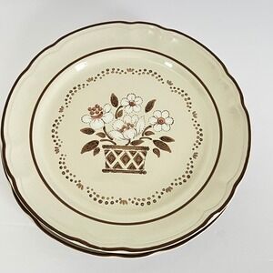 Cumberland‎  Plates Mayblossom Stoneware 8" Brown Cream Floral Japan Set 2